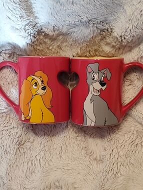 Disney Parks Only Lady & the Tramp Couples Coffee Tea Red Kissing Heart Mugs